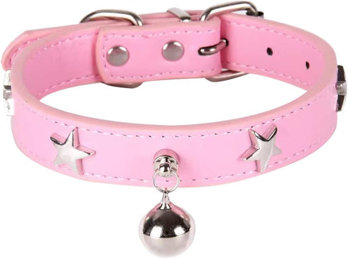 Dog Collar with Bell and Star Studs, Adjustable Length Dog Necklace for Small Medium Large Dogs