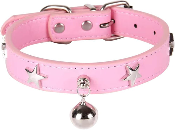 Dog Collar with Bell and Star Studs, Adjustable Length Dog Necklace for Small Medium Large Dogs