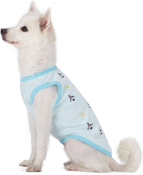 Blueberry Pet 2 Pack Soft & Comfy Terry Cotton Pastel Blue Dog Pajamas & Tank Top T Shirt, Back Length 16"