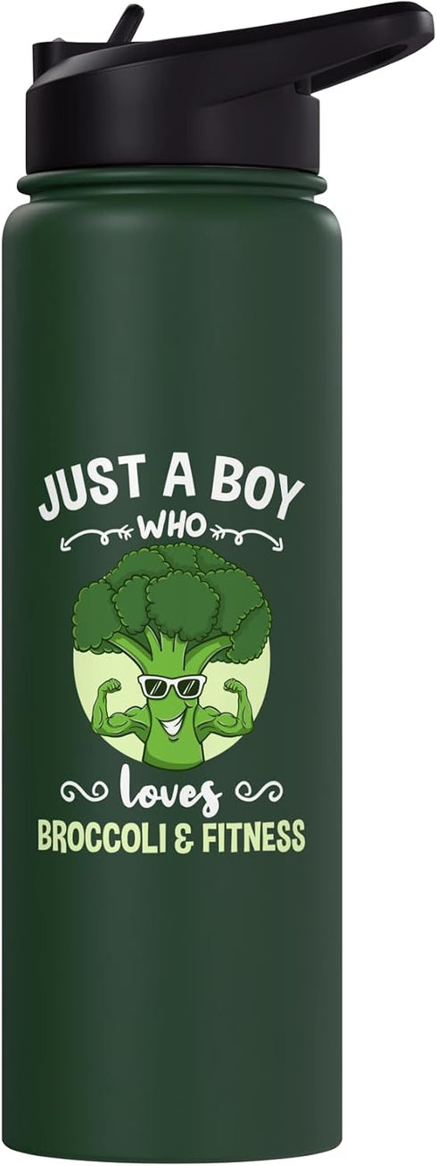Just A Boy Who Loves Broccoli And Fitness Fitness Fanatic Stainless Steel Insulated Water Bottle with Broccoli Design