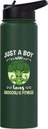 Just A Boy Who Loves Broccoli And Fitness Fitness Fanatic Stainless Steel Insulated Water Bottle with Broccoli Design