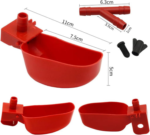 12Pcs Quail Water Cups - Pigeon Automatic Bird Waterer for Cage, Hang Drinker Breeding Poultry Drinking Bowls, Red