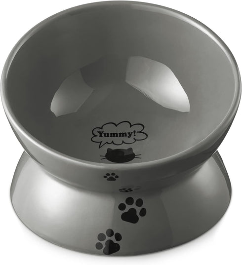 Y YHY Raised Cat Food Bowl, Ceramic Elevated Dish with Title Angle to Protect Cat's Spine, Anti Vomiting, Grey