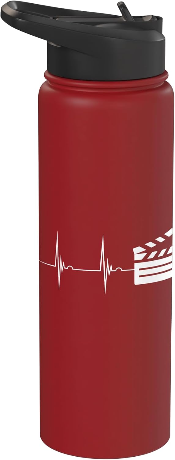 Film Director Filmmaking Videographer Producer Filmmaker Film Producer Clapboard Heartbeat EKG Pulse Stainless Steel Insulated Water Bottle