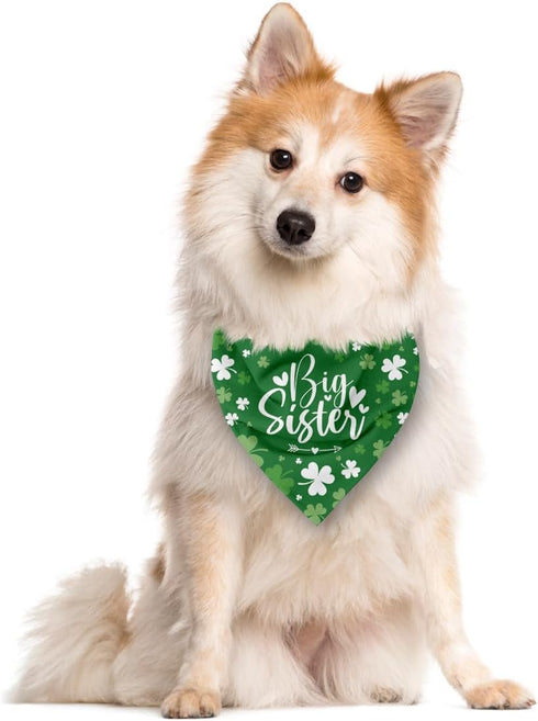 ZPPRJF St. Patricks Day Big Sister Dog Bandana, Pet Pregnancy Announcement, Shamrock Irish Style Pet Triangle Scarf