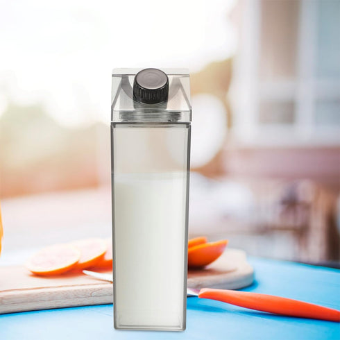4pcs 500ml Set, MAGICLULU Milk Carton Bottle Reusable Plastic Square Milk Container with Airtight Lid, Portable Juice