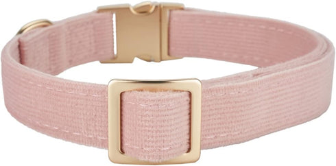 Soft Cotton Dog Collar with Metal Buckle, Adjustable Heavy Duty Comfy Corduroy for Small Medium Large Dogs, Light Pink,