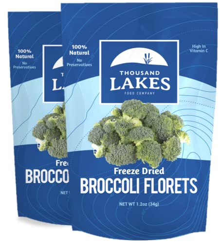 Thousand Lakes Freeze Dried Vegetables - Broccoli Florets 2-Pack, 1.2 Ounces Each, 100% Florets, No Salt Added