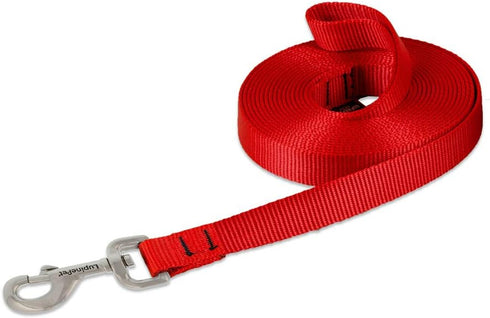 LupinePet 15-foot Extra-Long Red Training Lead/Leash for Medium and Larger Dogs