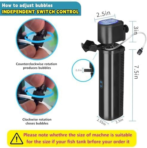 200GPH Aquarium Filter, U-V for 20-75 Gal Tank, Submersible Pump Filter for Green Water and Algae Clean