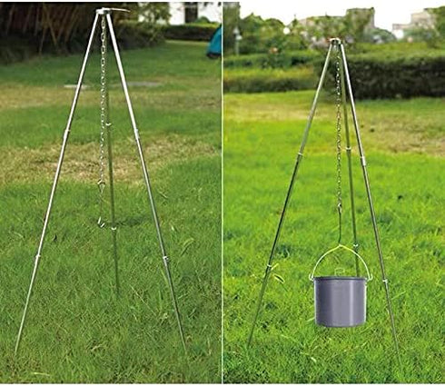 Yahpetes 31.5" Camping Tripod, 3 Sections Aluminum Telescopic Campfire Tripod for Outdoor Cooking