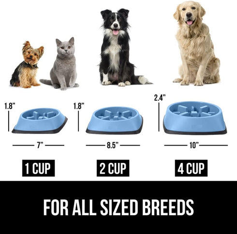 Gorilla Grip Slow Feeder Dog and Cat Bowls, Interactive Puzzle Toy for Food Training, Light Blue
