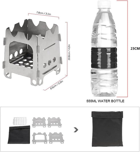 Lixada Lightweight Camping Wood Stove, Folding Stainless Steel Wood Burning Stove for Outdoor Camping, Hiking, BBQ