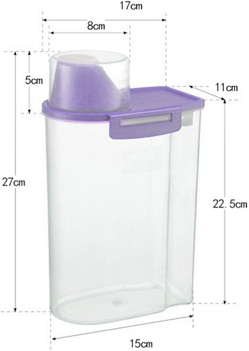 Pet Food Storage Container with Measuring Cup, Pour Spout, Seal Buckles for Dogs Cats, Purple