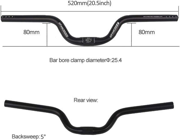UPANBIKE 25.4mm Bike Handlebar Riser 80mm Aluminum Alloy 520mm Length for Fixed Gear Bike Road Bicycle(Black)