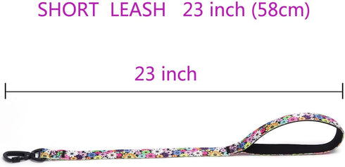 Short Traffic Dog Leash, Heavy Duty Floral Pattern Nylon Training Leash for Medium & Large Dogs (23inch, White)