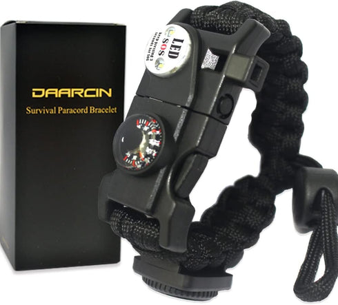 Survival Paracord Bracelet - 20 in 1 Tactical Survival Gear Set with Fire Starter, Waterproof SOS Light