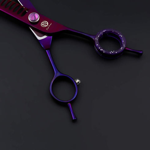 Purple Dragon 7.0" Downward Curved Pet Grooming Scissors/Chunker Shear with Adjustment Screw for Professional Grooming