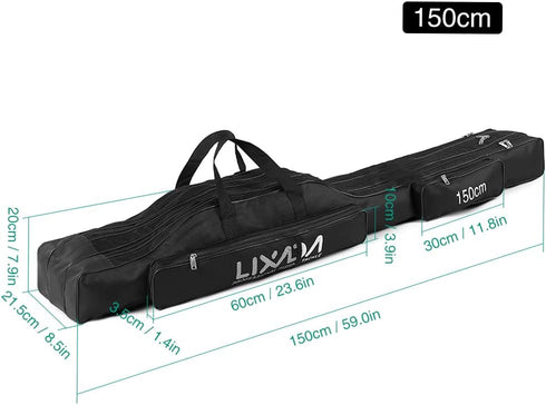 LIXADA Fishing Rod Case, 3 Layers Oxford Bag, Portable Foldable Fishing Pole Carrier for Tackle Storage