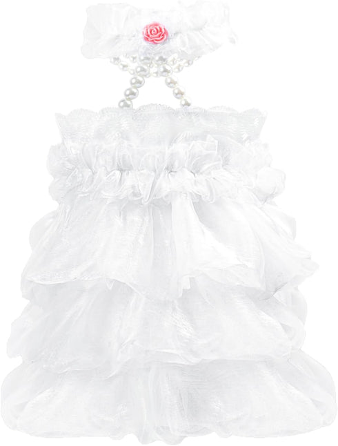 Dog Wedding Dress Bride Outfit, Pearl Necklace and Rose Pet Princess Dress for Puppy Dog Cat (Large)
