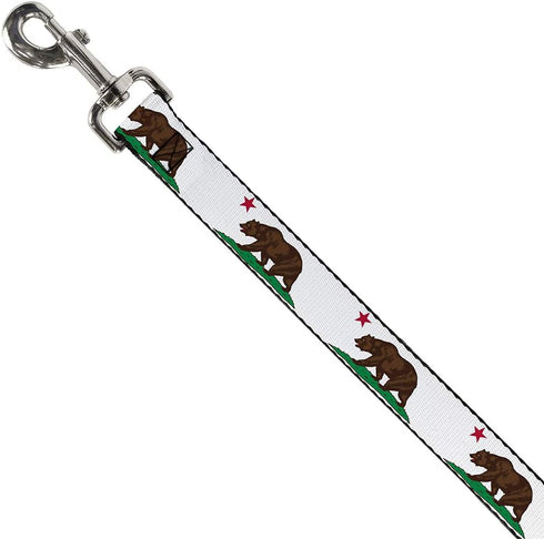 Buckle-Down Dog Leash Cali Bear White 6 Feet Long 0.5 Inch Wide