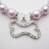 Crystal Dog Pearls Necklace with Bling Rhinestone Bone Charm for Small Dogs, Adjustable, Purple, 12-14 Inch