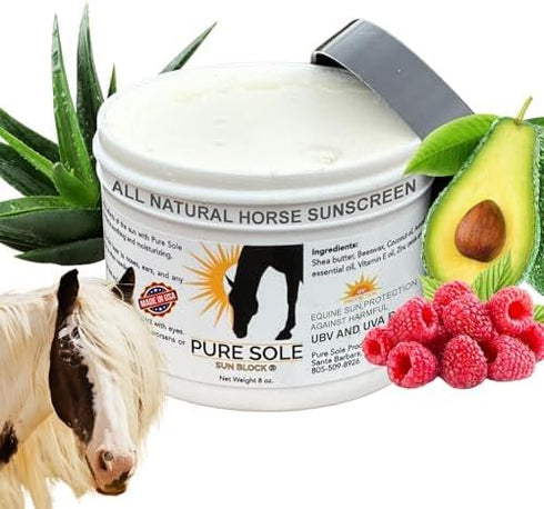 8 oz. Sunscreen for Horses - Pure Sole Sun Block Cream |Nose Sun Protection and Sensitive Pink Horse Skin |Made