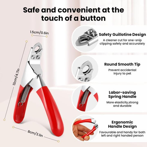 PETTOM Professional Pet Nail Clipper, Stainless Steel Claw Trimmer for Small Medium Dogs Cats, Red