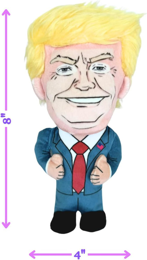 8" Plush Donald Trump Squeak Dog Toy - Hilarious Political Chew Toy for Dogs & Cats, Perfect for Fetching & Cuddling