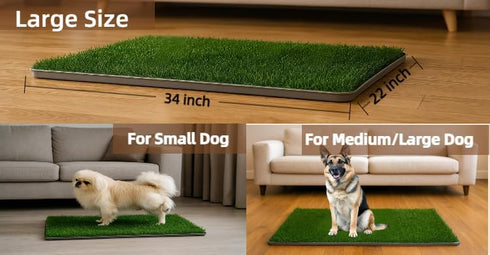 34x22 Inch Large Dog Grass Pad with Tray, Puppy Potty Training System with Artificial Grass & Pheromone Pee Pad