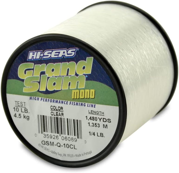 HI-SEAS Grand Slam Monofilament Fishing Line, Quarter Pound Spool, Clear, Pink, Green