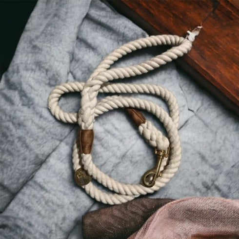 Heavy Duty Rope Dog Leash - 5 ft, Durable Cotton & Comfortable for Medium & Large Dogs - White Wedding Leash