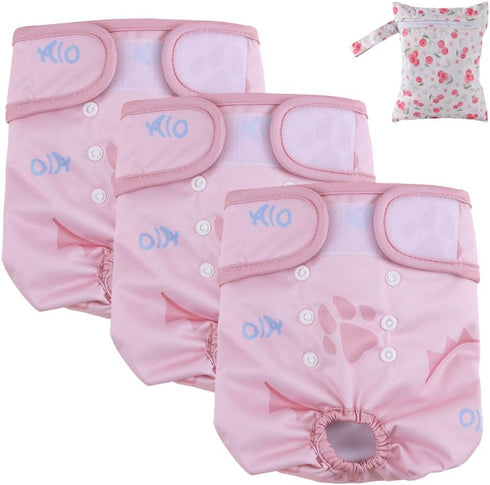 AIO Dog Diapers Female(3 Pack), Small Medium Large Highly Absorbent Wraps Reusable Dog
