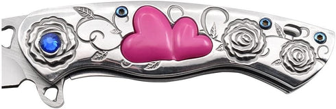 Snake Eye Tactical 7" Cupid Heart Ladies Pocket Knife with LOVE Pocket Clip Included, Silver