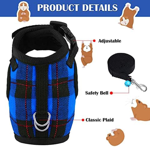 2 Pieces Guinea Pig Harness and Leash - Adjustable Hamster Ferret Harness and Leash Set for Small Animals (M, 8-9 Inch
