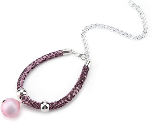Cat Collars and Leads - Nylon Accessory Kitten Supply with Bell Collar Extension Chain, Japanese Style (Simple Powder)