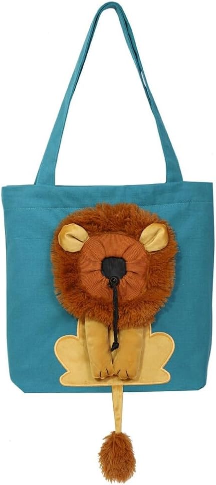 Cat Carrier Tote Bag with Lion Face Hole, Cute Lion Shaped Canvas Bag for Small Dogs and Cats, Portable Carrying Bag
