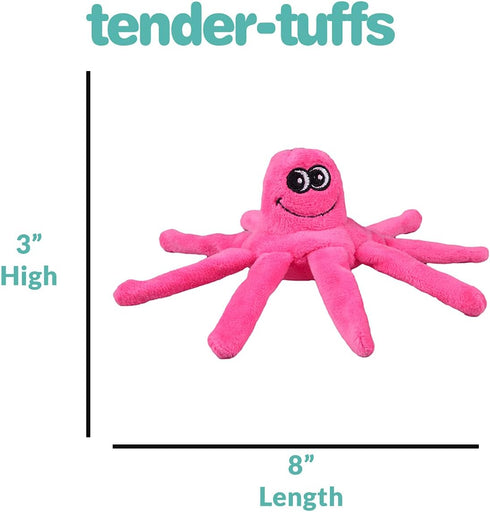 Snuggle Puppy Tender-Tuffs Small Dog Toy, Pink Plush Octopus for Small Breeds with Squeaker