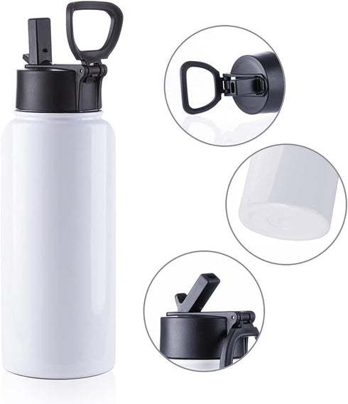 PYD Life 2 Pack Sublimation Blank Tumbler 32 OZ White Vacuum Flask with Straw and Handle