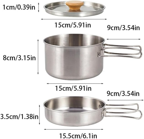 zaoalife 2pcs Set Set Backpacking Camping Cookware Outdoors Stainless Steel Cookware Non-Stick Lightweight Pot Pan