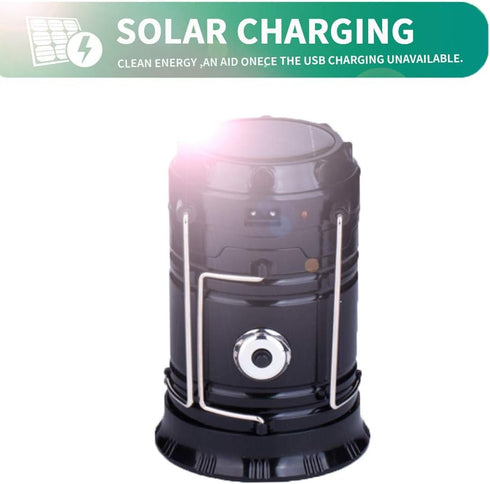 LED Camping Lantern, Solar and Rechargeable, Portable Light for Daily, Camp, Hiking, Emergency, Black