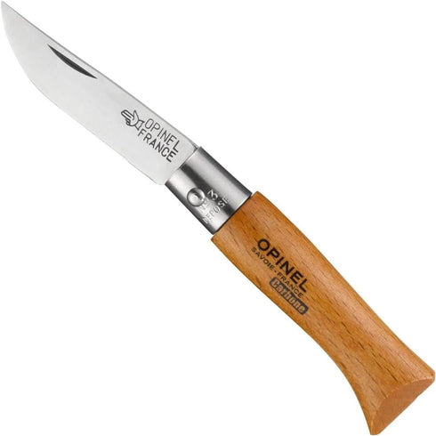 No. 03 Carbone - Carbon Steel Folding Pocket Knife, Beechwood Handle by Opinel, Made in France