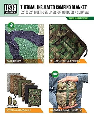 USGI Industries Military Woobie Blanket, Thermal Insulated Camping Blanket with Carry Bag