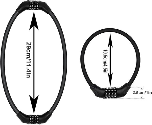 Heavy Duty Bike Lock Cable, 4 Digit Resettable Combination Lock, Portable Code Lock, 16 inches, 2 Pcs