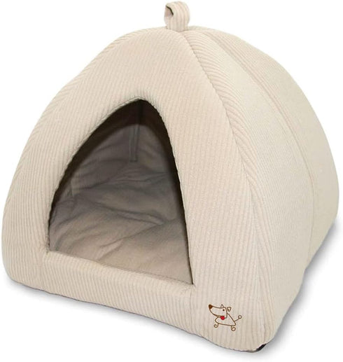 Pet Tent Soft Bed for Dog and Cat by Best Pet Supplies, Beige Corduroy, 19" x 19" x H:19"
