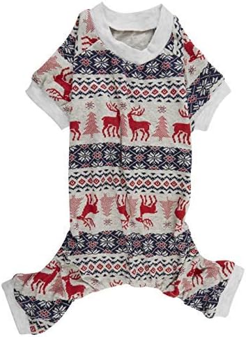 Xmas Grey Reindeer Cotton Pet Dog Christmas Pajamas, Jumpsuit X-Large, 22" Back Length, Girth 26-32"