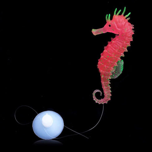 Red Aquarium Decor Luminous Artificial Soft Seahorse, Exquisite Fish Tank Ornament, Fixed by Invisible Line and Sucker