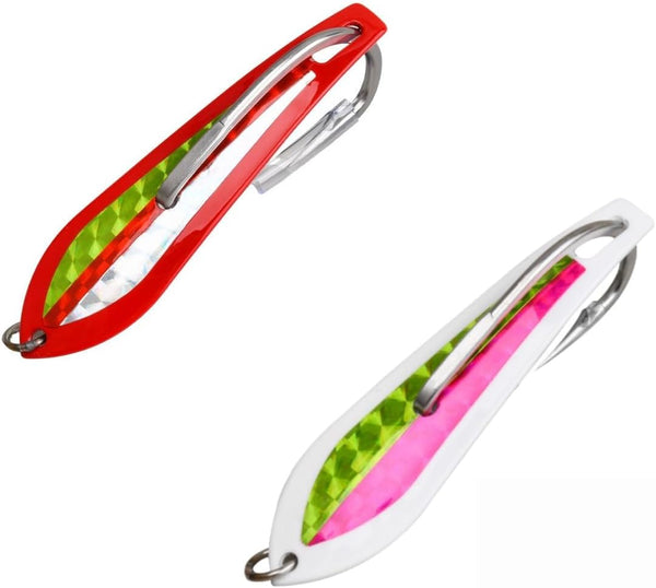 Cuoyuqie 2pcs 3.75# Stainless Steel Single Hook Jig Lure UV Glow Spoon-Shaped Saltwater