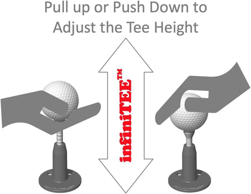 infiniTEE Height Adjustable Golf Tee Set, 3 Tees (Short, Regular, Tall) with Storage Bag for Driving Range Mats