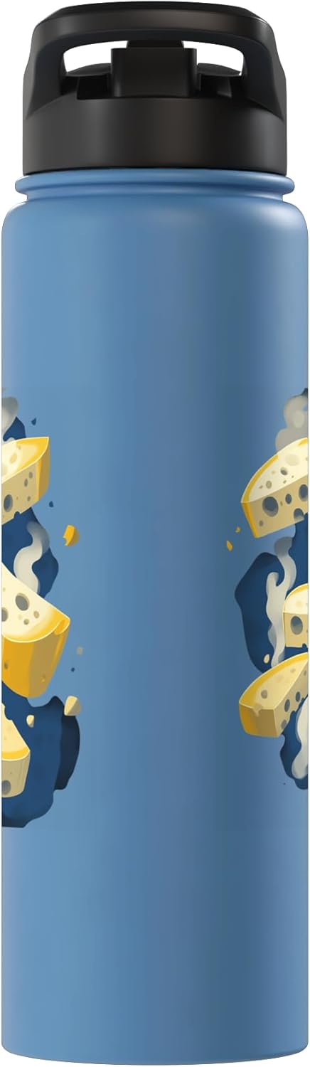 Whimsical Cartoon Cheese Design For Enthusiasts Floating Swiss Cheese Illustration For Food Lovers Stainless Steel